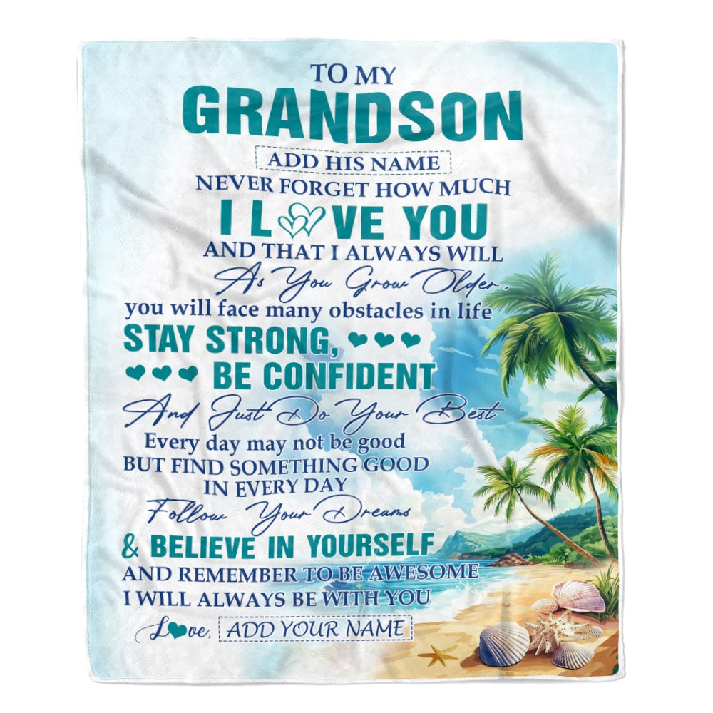 Personalized To My Grandson Blanket Beach I Love You Forever From Grandma Grandpa Grandson Birthday Gifts Christmas Graduation Customized Fleece Blanket | teecentury