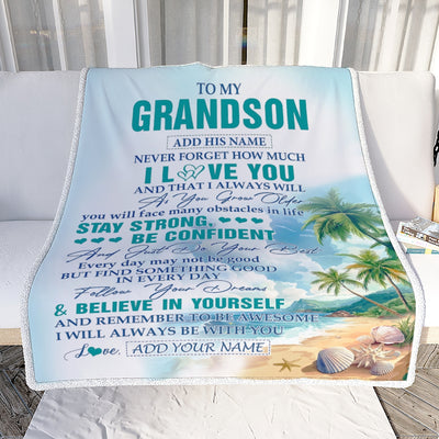 Personalized To My Grandson Blanket Beach I Love You Forever From Grandma Grandpa Grandson Birthday Gifts Christmas Graduation Customized Fleece Blanket | teecentury