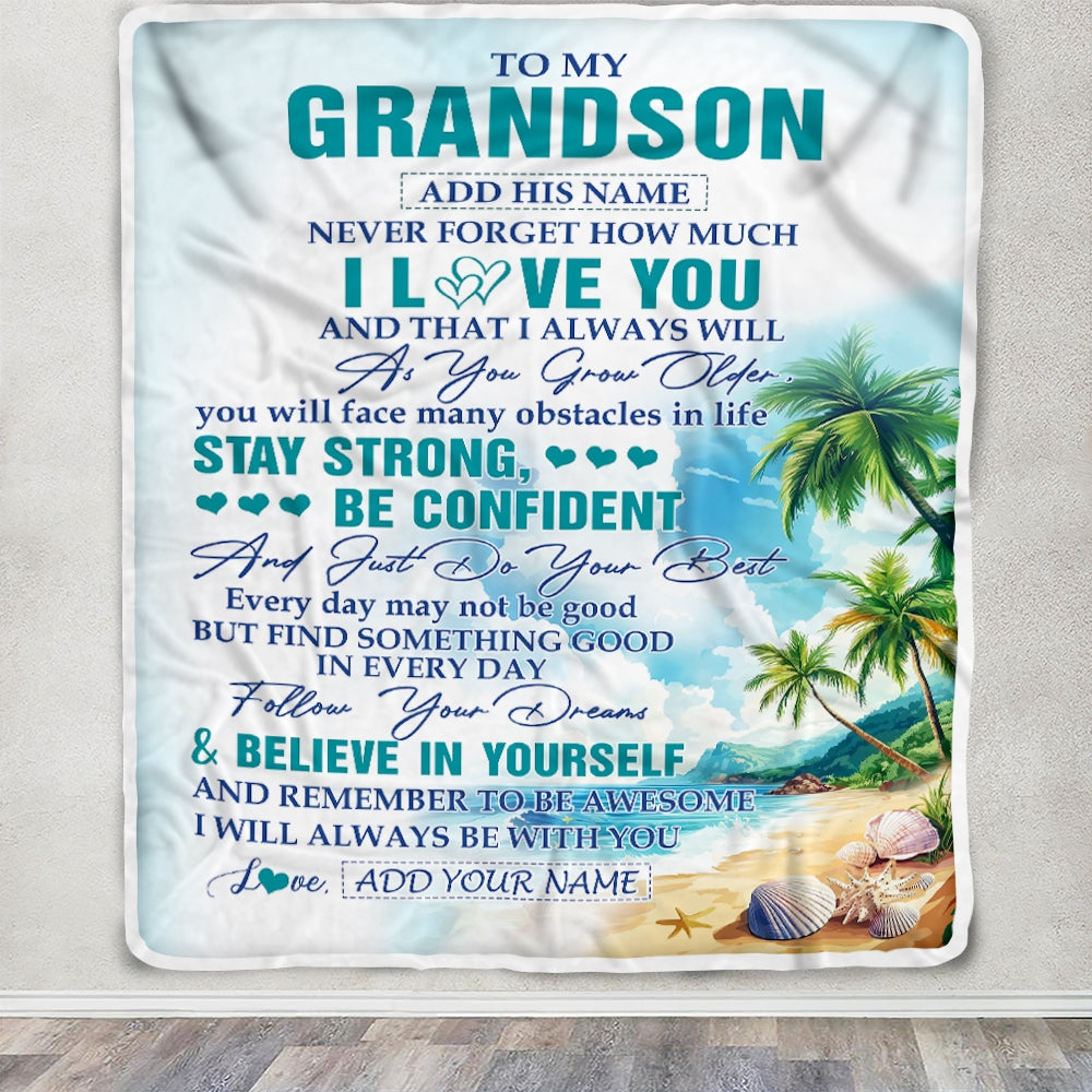 Personalized To My Grandson Blanket Beach I Love You Forever From Grandma Grandpa Grandson Birthday Gifts Christmas Graduation Customized Fleece Blanket | teecentury