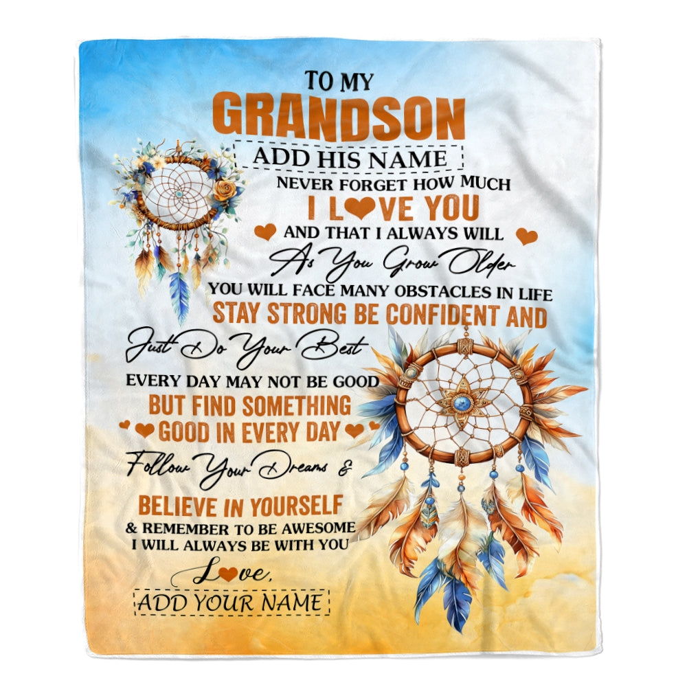 Personalized To My Grandson Blanket Dream Catcher I Love You Forever From Grandma Grandpa Grandson Birthday Gifts Christmas Graduation Custom Fleece Blanket | teecentury