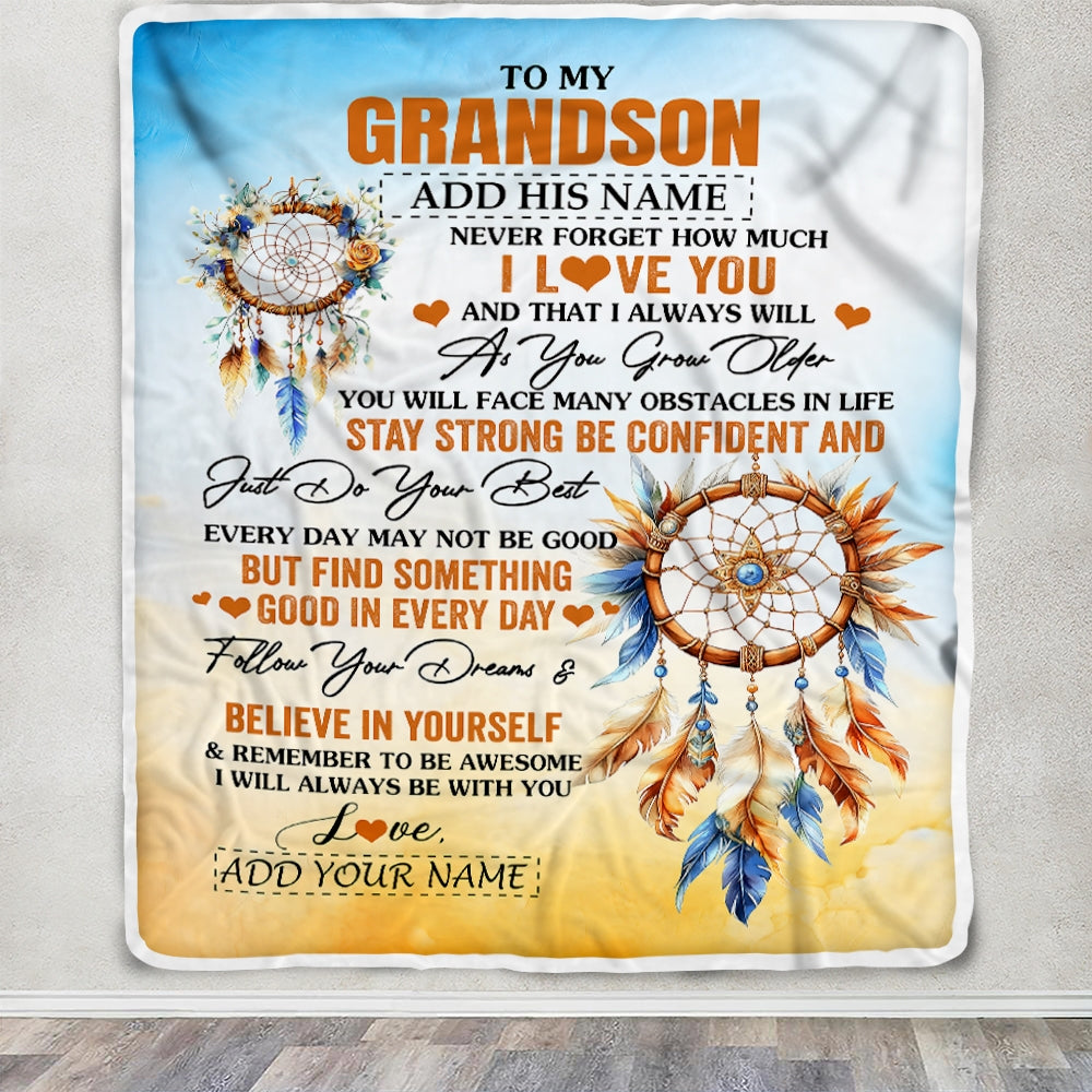 Personalized To My Grandson Blanket Dream Catcher I Love You Forever From Grandma Grandpa Grandson Birthday Gifts Christmas Graduation Custom Fleece Blanket | teecentury