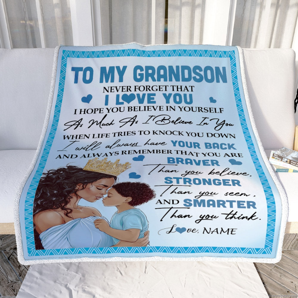 Personalized To My Grandson Blanket From Grandma African Black Women Never Foget That I Love You Grandson Birthday Christmas Customized Fleece Throw Blanket | teecentury