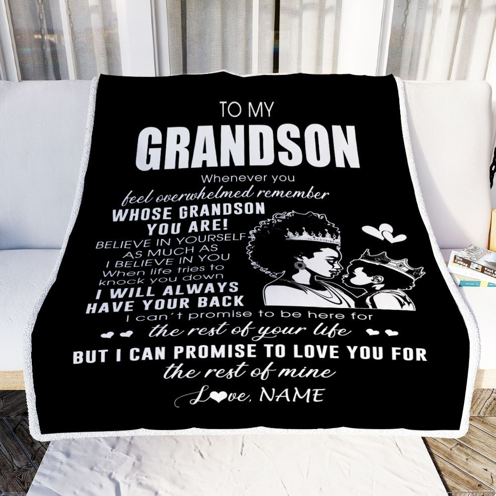 Personalized To My Grandson Blanket From Grandma African Woman Whenever You Feel Overwhelmed Grandson Birthday Christmas Customized Fleece Throw Blanket | teecentury