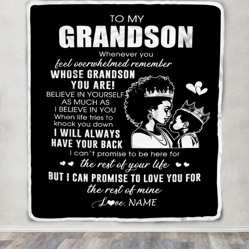 Personalized To My Grandson Blanket From Grandma African Woman Whenever You Feel Overwhelmed Grandson Birthday Christmas Customized Fleece Throw Blanket | teecentury