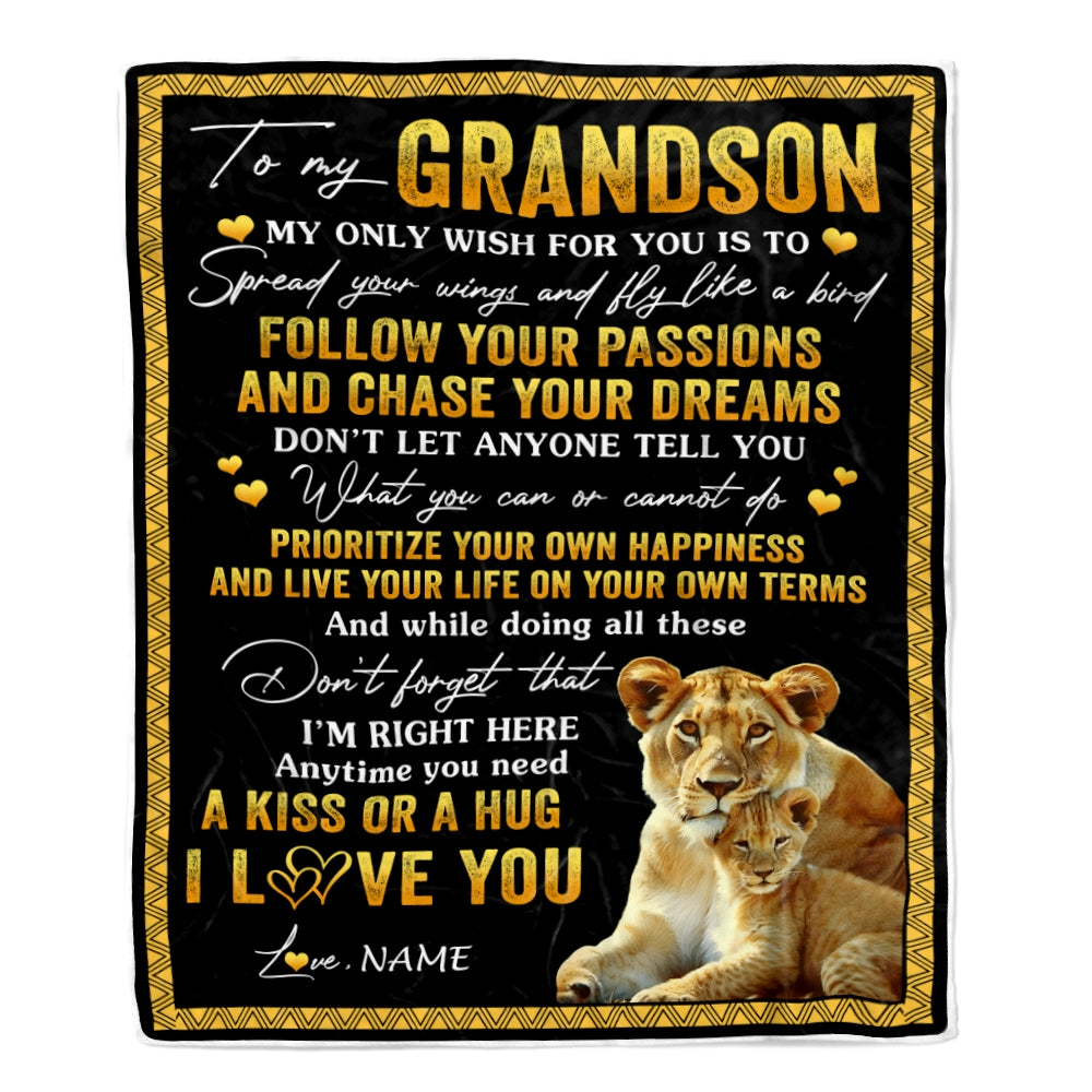 Personalized To My Grandson Blanket From Grandma Gigi Lion My Only Wish For You Grandson Birthday Graduation Christmas Customized Fleece Throw Blanket | teecentury