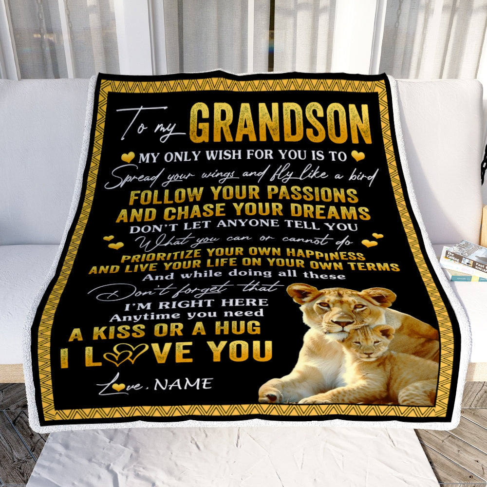 Personalized To My Grandson Blanket From Grandma Gigi Lion My Only Wish For You Grandson Birthday Graduation Christmas Customized Fleece Throw Blanket | teecentury