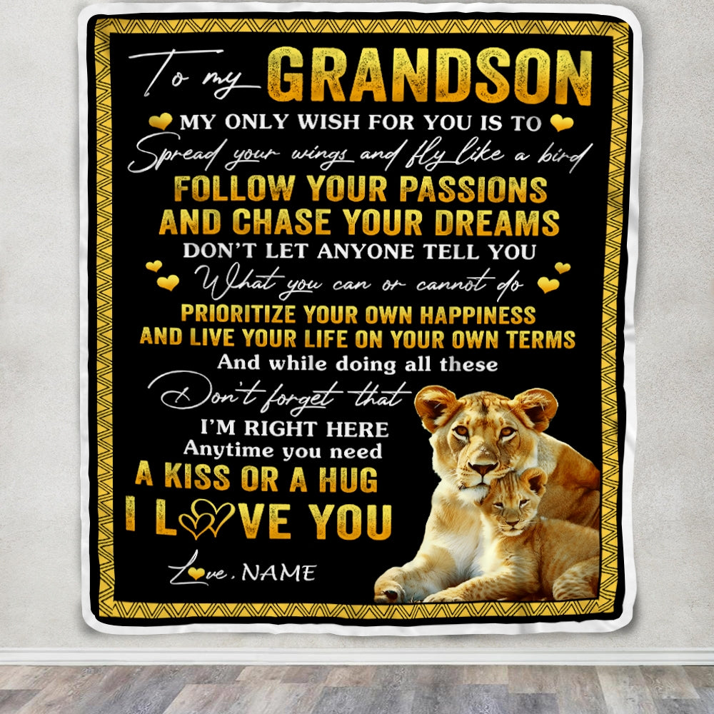 Personalized To My Grandson Blanket From Grandma Gigi Lion My Only Wish For You Grandson Birthday Graduation Christmas Customized Fleece Throw Blanket | teecentury