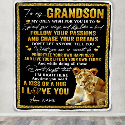 Personalized To My Grandson Blanket From Grandma Gigi Lion My Only Wish For You Grandson Birthday Graduation Christmas Customized Fleece Throw Blanket | teecentury