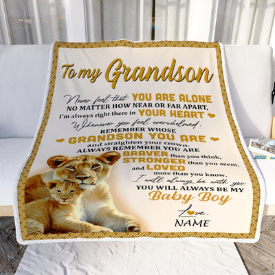 Personalized To My Grandson Blanket From Grandma Gigi Lion Never Feel That You Are Alone Great Grandson Birthday Christmas Bed Quilt Fleece Throw Blanket | teecentury