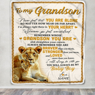 Personalized To My Grandson Blanket From Grandma Gigi Lion Never Feel That You Are Alone Great Grandson Birthday Christmas Bed Quilt Fleece Throw Blanket | teecentury