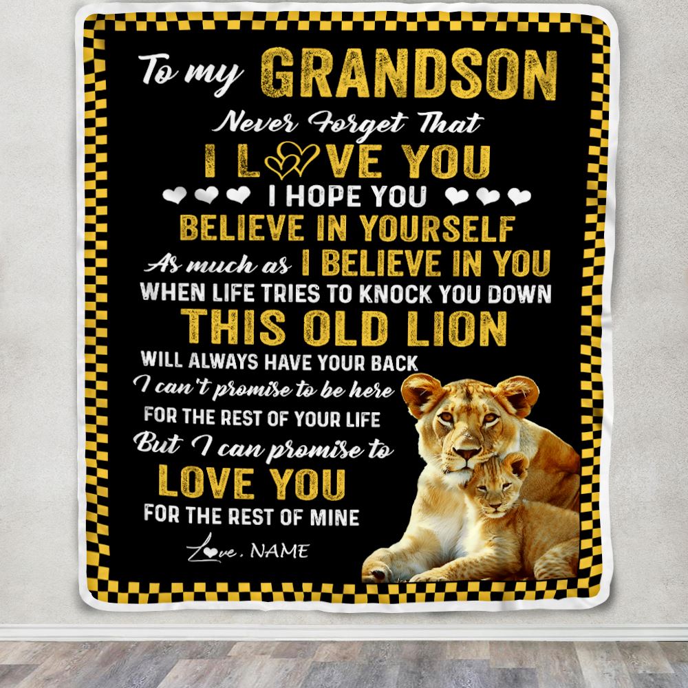 Personalized To My Grandson Blanket From Grandma Gigi This Old Lion Love You Grandson Birthday Graduation Christmas Customized Fleece Throw Blanket | teecentury