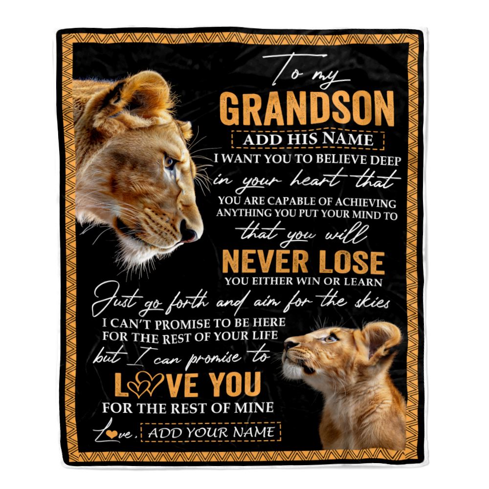 Personalized To My Grandson Blanket From Grandma Gigi You Will Never Lose Lion Grandson Birthday Gifts Graduation Christmas Customized Fleece Throw Blanket | teecentury