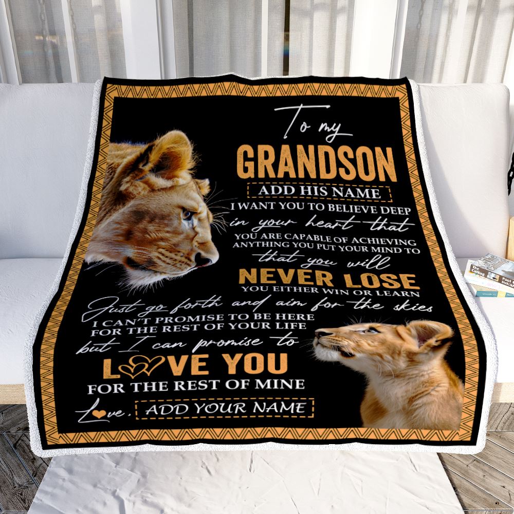 Personalized To My Grandson Blanket From Grandma Gigi You Will Never Lose Lion Grandson Birthday Gifts Graduation Christmas Customized Fleece Throw Blanket | teecentury