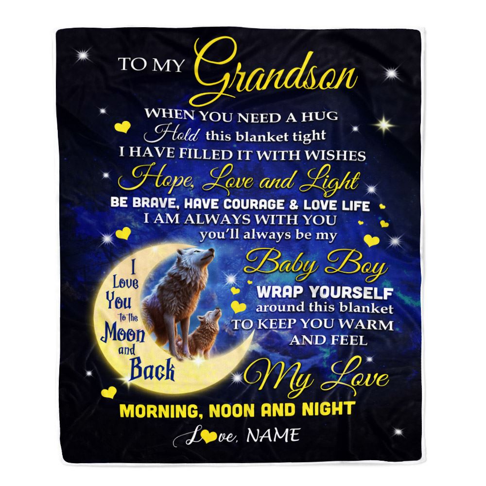 Personalized To My Grandson Blanket From Grandma Grandpa Gigi I Am Always With You Wolf Grandson Birthday Graduation Christmas Customized Fleece Throw Blanket | teecentury