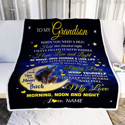Personalized To My Grandson Blanket From Grandma Grandpa Gigi I Am Always With You Wolf Grandson Birthday Graduation Christmas Customized Fleece Throw Blanket | teecentury
