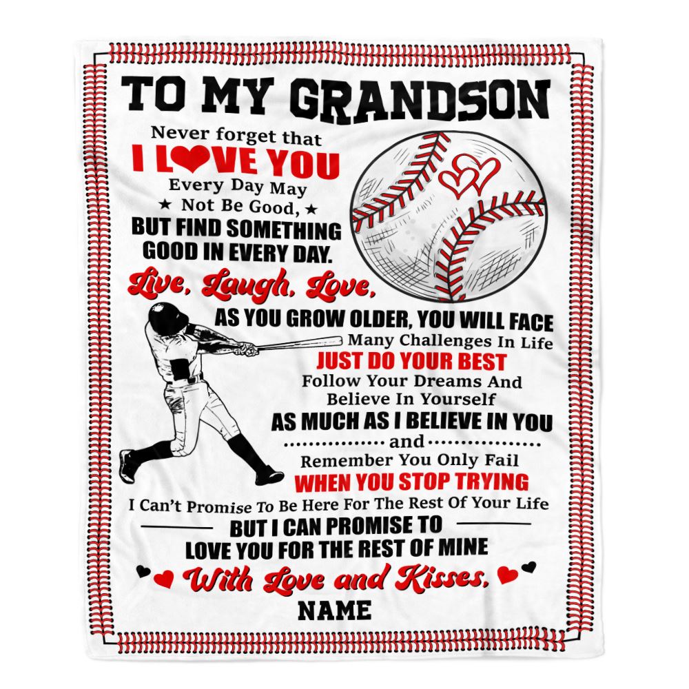 Personalized To My Grandson Blanket From Grandma Grandpa Gigi I Believe In You Baseball Grandson Birthday Graduation Christmas Customized Fleece Throw Blanket | teecentury