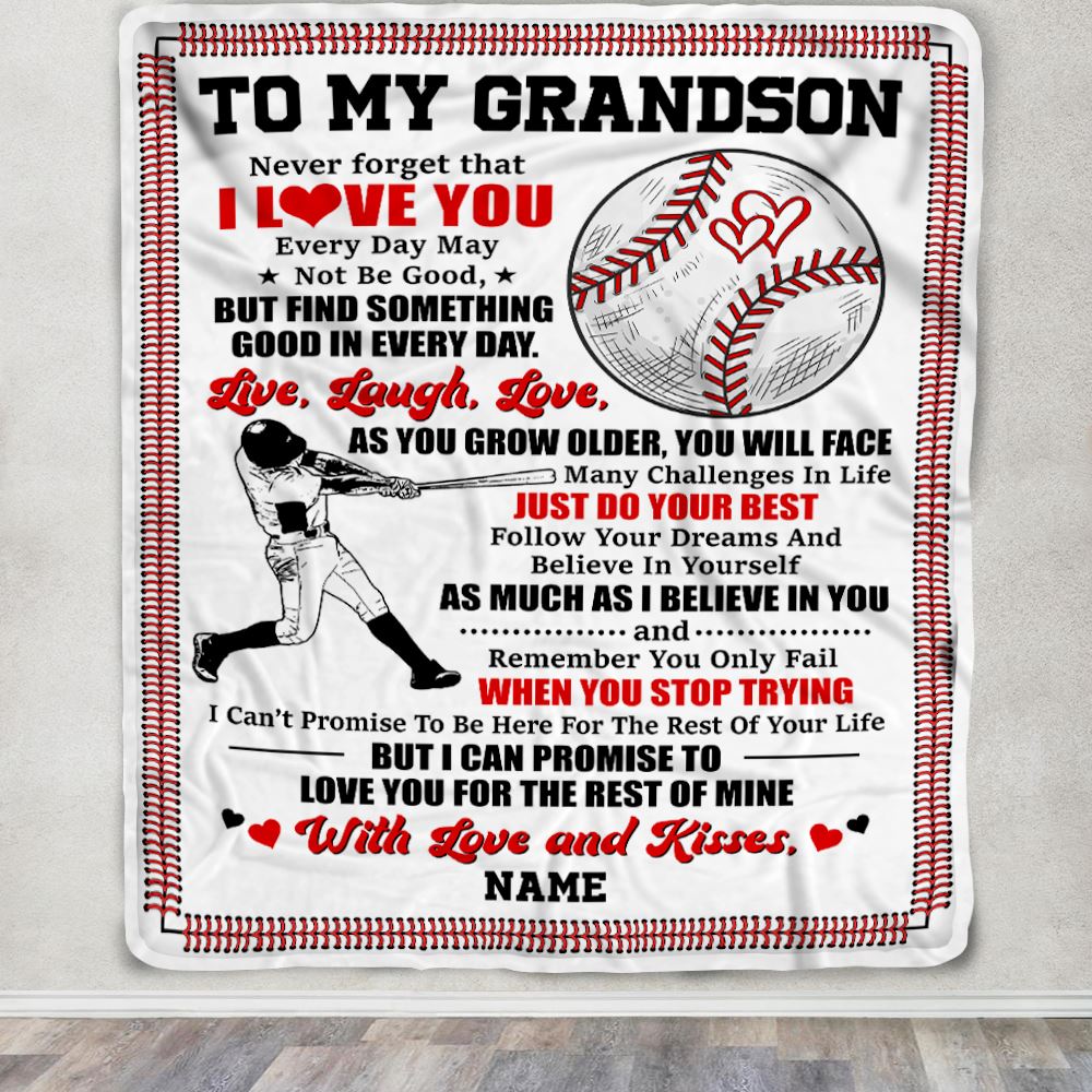 Personalized To My Grandson Blanket From Grandma Grandpa Gigi I Believe In You Baseball Grandson Birthday Graduation Christmas Customized Fleece Throw Blanket | teecentury