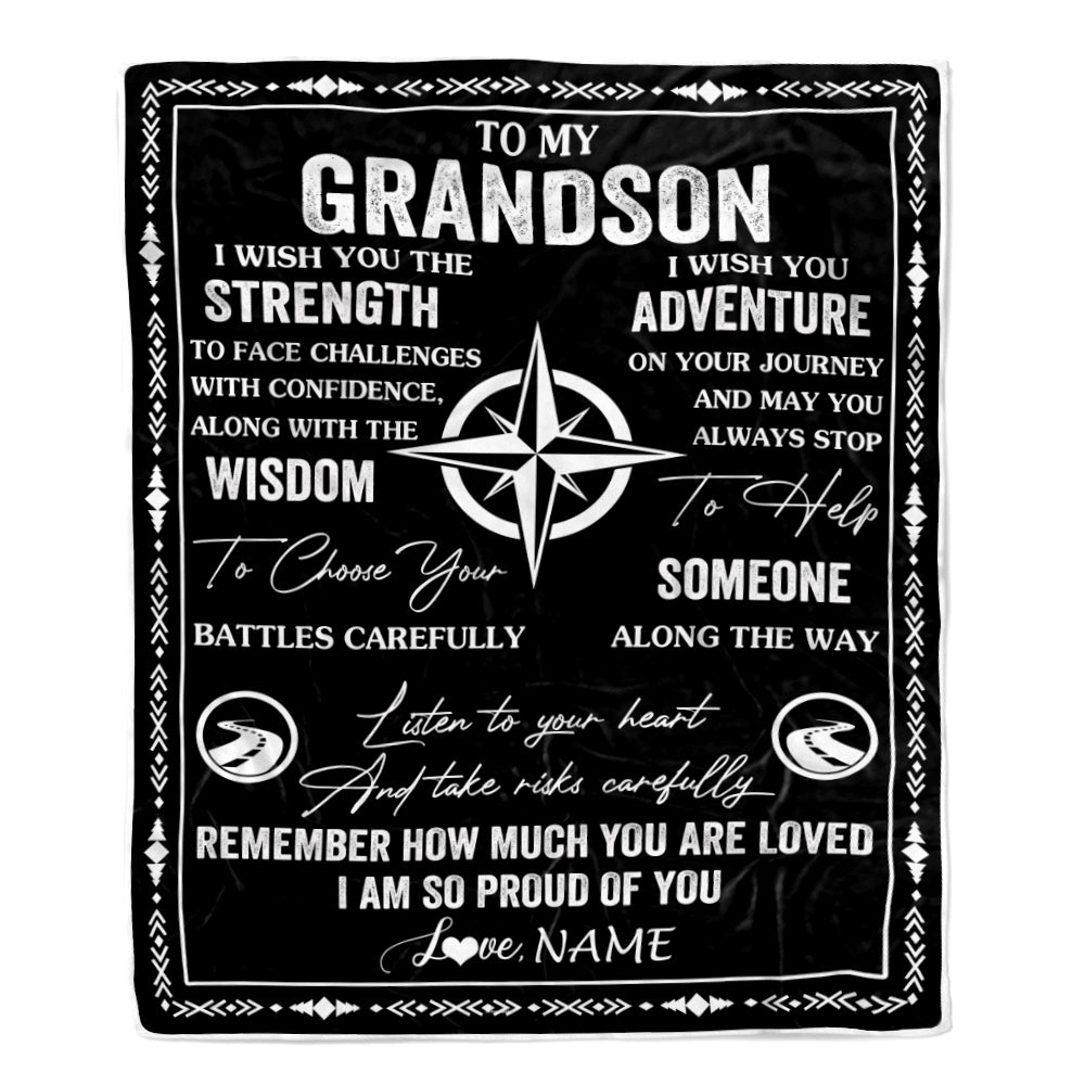 Personalized To My Grandson Blanket From Grandma Grandpa I Wish You The Strength Grandson Birthday Gifts Graduation Christmas Customized Fleece Throw Blanket | teecentury