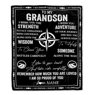Personalized To My Grandson Blanket From Grandma Grandpa I Wish You The Strength Grandson Birthday Gifts Graduation Christmas Customized Fleece Throw Blanket | teecentury