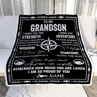 Personalized To My Grandson Blanket From Grandma Grandpa I Wish You The Strength Grandson Birthday Gifts Graduation Christmas Customized Fleece Throw Blanket | teecentury