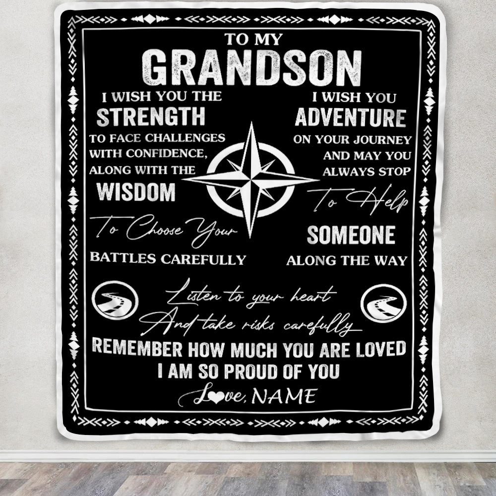 Personalized To My Grandson Blanket From Grandma Grandpa I Wish You The Strength Grandson Birthday Gifts Graduation Christmas Customized Fleece Throw Blanket | teecentury