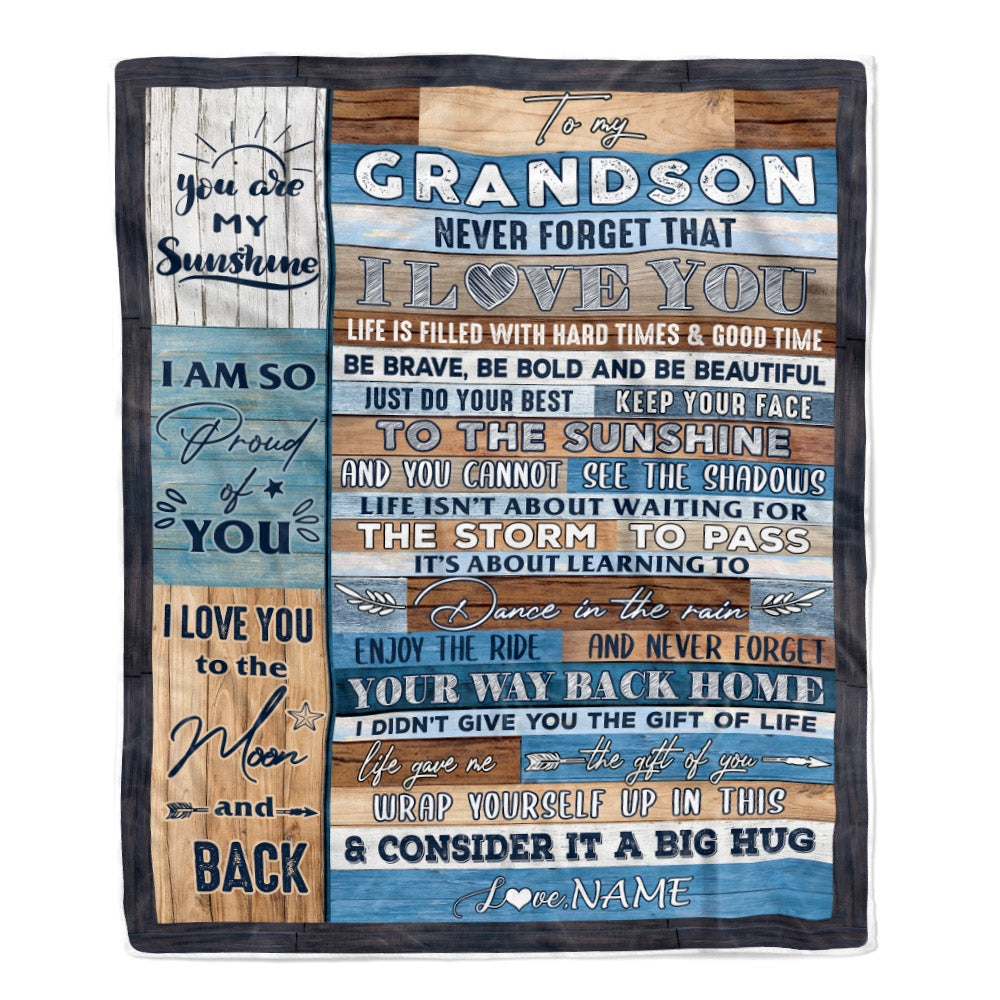 Personalized To My Grandson Blanket From Grandma Grandpa Papa Never Forget That I Love You Wood Grandson Birthday Christmas Customized Fleece Throw Blanket Blanket | Teecentury.com