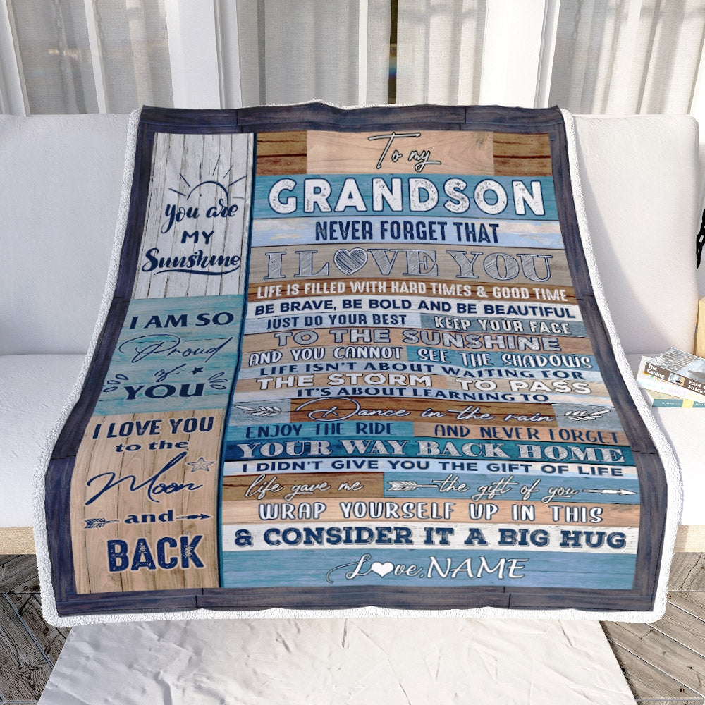 Personalized To My Grandson Blanket From Grandma Grandpa Papa Never Forget That I Love You Wood Grandson Birthday Christmas Customized Fleece Throw Blanket Blanket | Teecentury.com