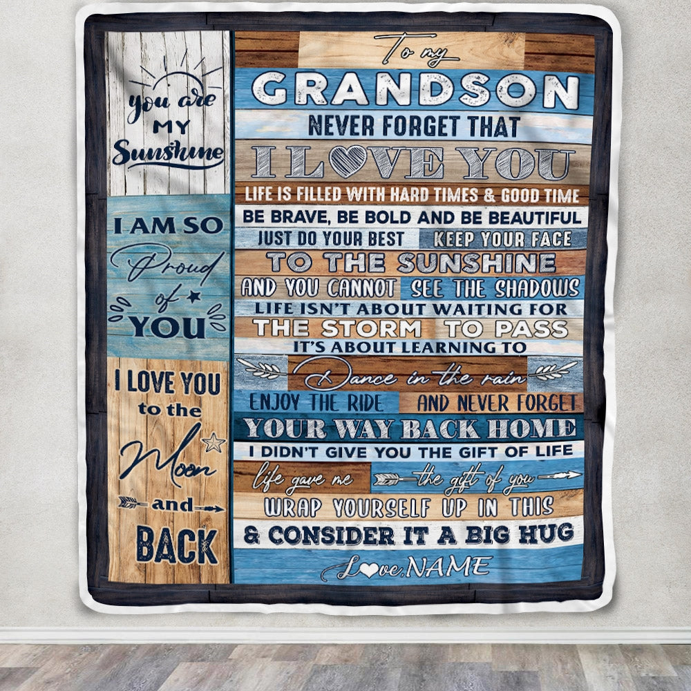 Personalized To My Grandson Blanket From Grandma Grandpa Papa Never Forget That I Love You Wood Grandson Birthday Christmas Customized Fleece Throw Blanket Blanket | Teecentury.com