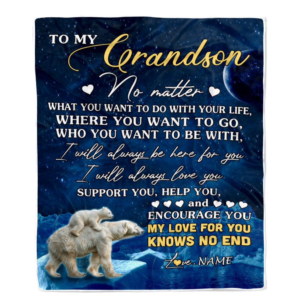 Personalized To My Grandson Blanket From Grandma Grandpa Polar Bear I Will Always Love You Grandson Birthday Graduation Christmas Customized Bed Fleece Blanket | teecentury