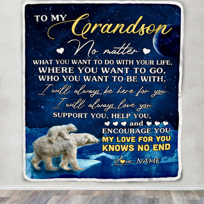 Personalized To My Grandson Blanket From Grandma Grandpa Polar Bear I Will Always Love You Grandson Birthday Graduation Christmas Customized Bed Fleece Blanket | teecentury