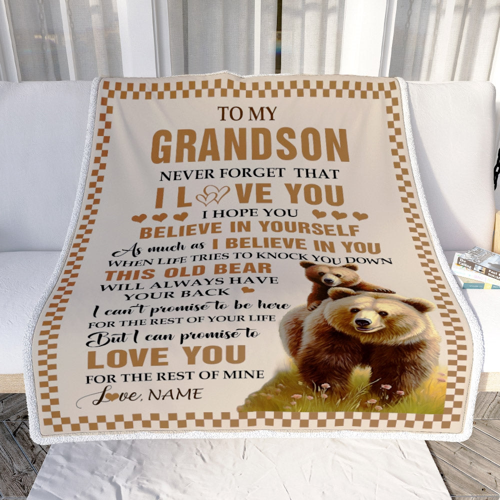 Personalized To My Grandson Blanket From Grandma Grandpa This Old Bear Love You Grandson Birthday Gifts Graduation Christmas Customized Fleece Throw Blanket | teecentury