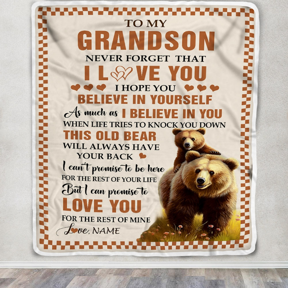 Personalized To My Grandson Blanket From Grandma Grandpa This Old Bear Love You Grandson Birthday Gifts Graduation Christmas Customized Fleece Throw Blanket | teecentury