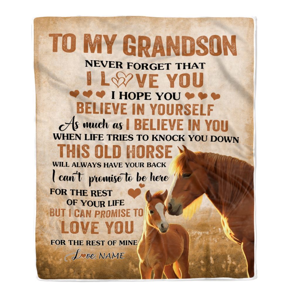 Personalized To My Grandson Blanket From Grandma Grandpa This Old Horse Love Grandson Birthday Gifts Graduation Christmas Customized Fleece Throw Blanket | teecentury