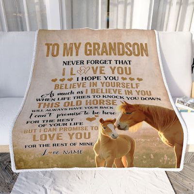 Personalized To My Grandson Blanket From Grandma Grandpa This Old Horse Love Grandson Birthday Gifts Graduation Christmas Customized Fleece Throw Blanket | teecentury