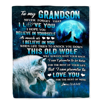 Personalized To My Grandson Blanket From Grandma Grandpa This Old Wolf Love Grandson Birthday Gifts Graduation Christmas Customized Bed Fleece Throw Blanket | teecentury