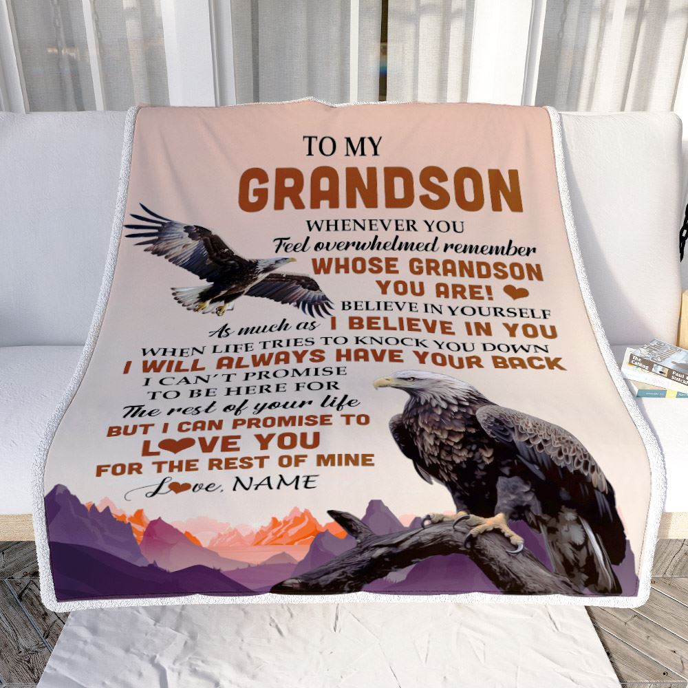 Personalized To My Grandson Blanket From Grandma Grandpa Whenever You Feel Eagle Grandson Birthday Gifts Graduation Christmas Customized Fleece Throw Blanket | teecentury