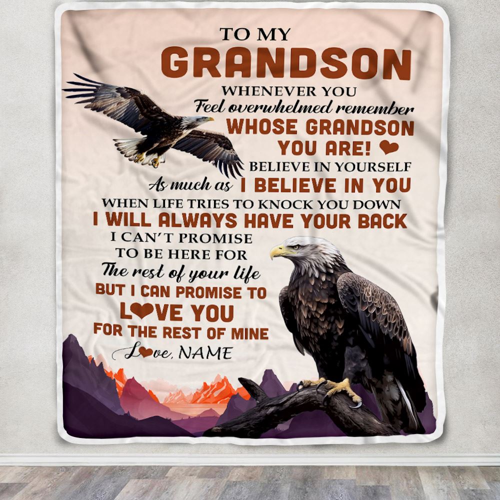 Personalized To My Grandson Blanket From Grandma Grandpa Whenever You Feel Eagle Grandson Birthday Gifts Graduation Christmas Customized Fleece Throw