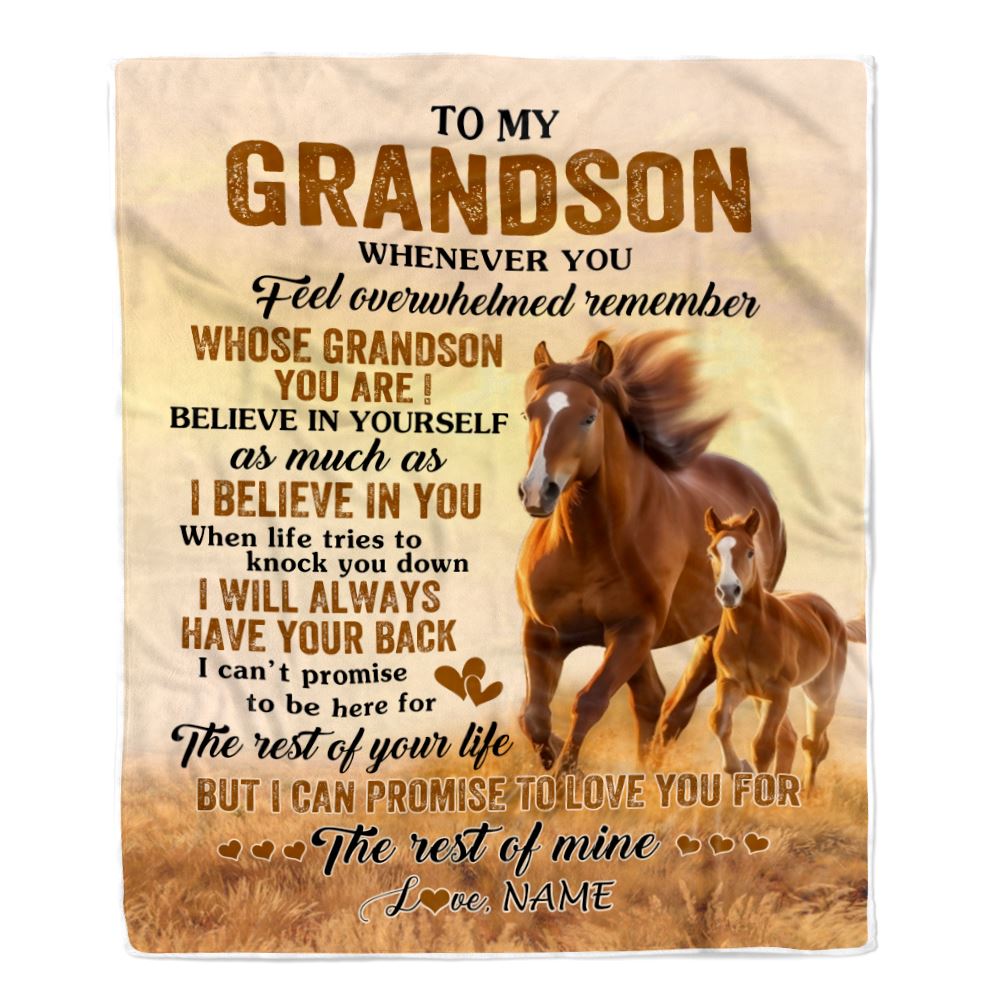 Personalized To My Grandson Blanket From Grandma Grandpa Whenever You Feel Horse Grandson Birthday Gifts Graduation Christmas Customized Fleece Throw Blanket | teecentury