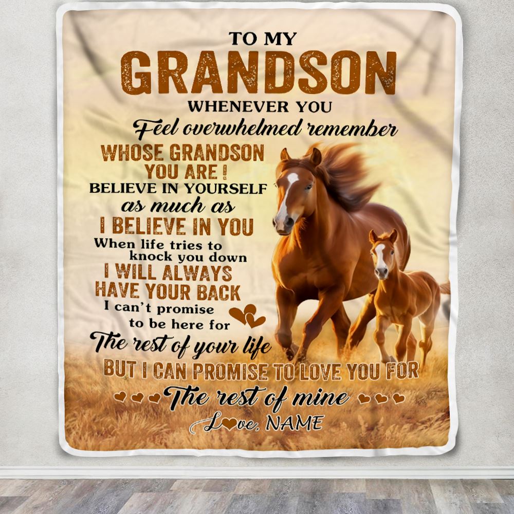 Personalized To My Grandson Blanket From Grandma Grandpa Whenever You Feel Horse Grandson Birthday Gifts Graduation Christmas Customized Fleece Throw Blanket | teecentury