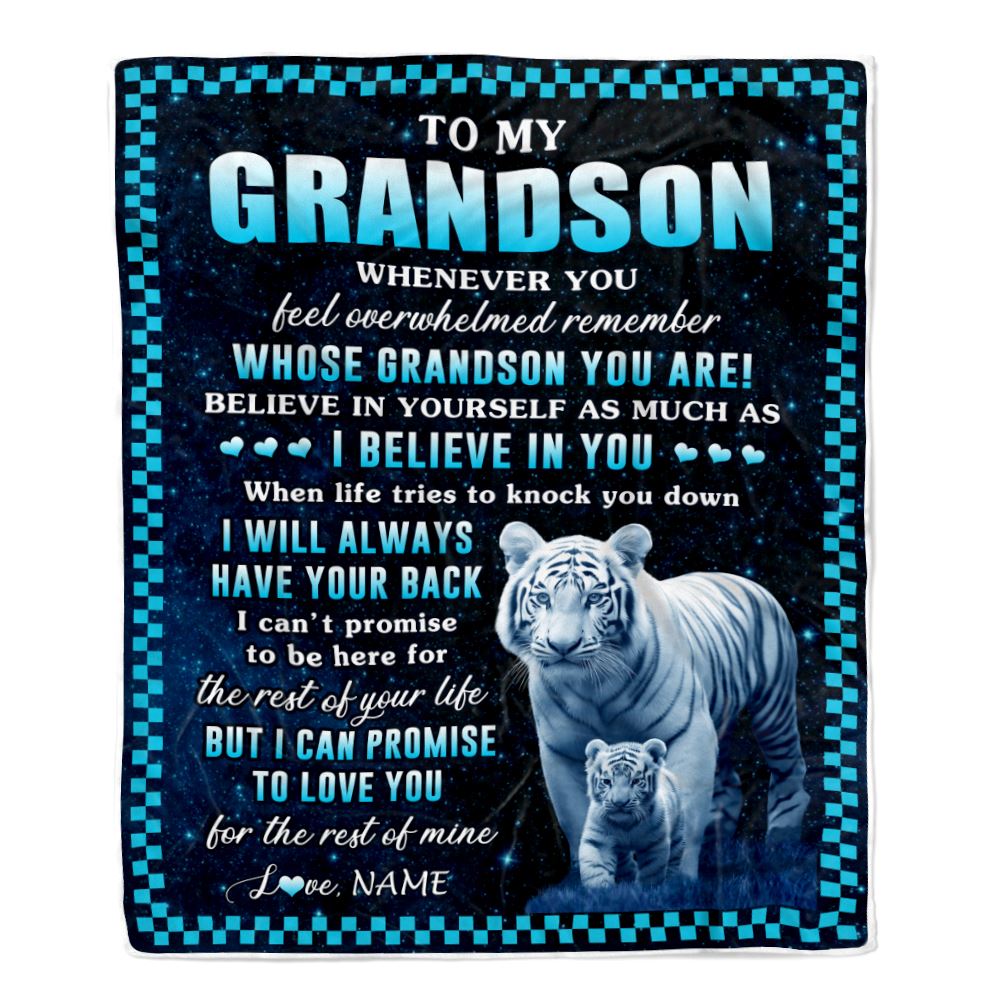 Personalized To My Grandson Blanket From Grandma Grandpa Whenever You Feel White Tiger Grandson Birthday Gifts Graduation Christmas Customized Fleece Blanket | teecentury