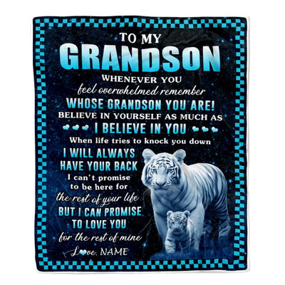 Personalized To My Grandson Blanket From Grandma Grandpa Whenever You Feel White Tiger Grandson Birthday Gifts Graduation Christmas Customized Fleece Blanket | teecentury