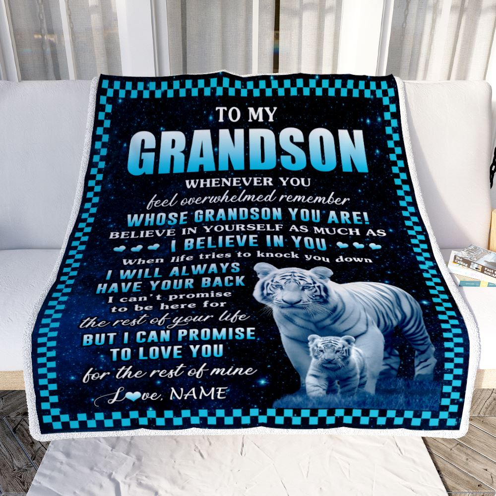 Personalized To My Grandson Blanket From Grandma Grandpa Whenever You Feel White Tiger Grandson Birthday Gifts Graduation Christmas Customized Fleece Blanket | teecentury