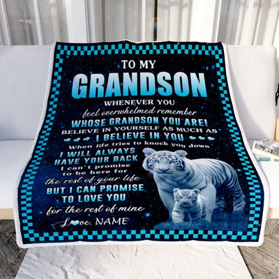 Personalized To My Grandson Blanket From Grandma Grandpa Whenever You Feel White Tiger Grandson Birthday Gifts Graduation Christmas Customized Fleece Blanket | teecentury