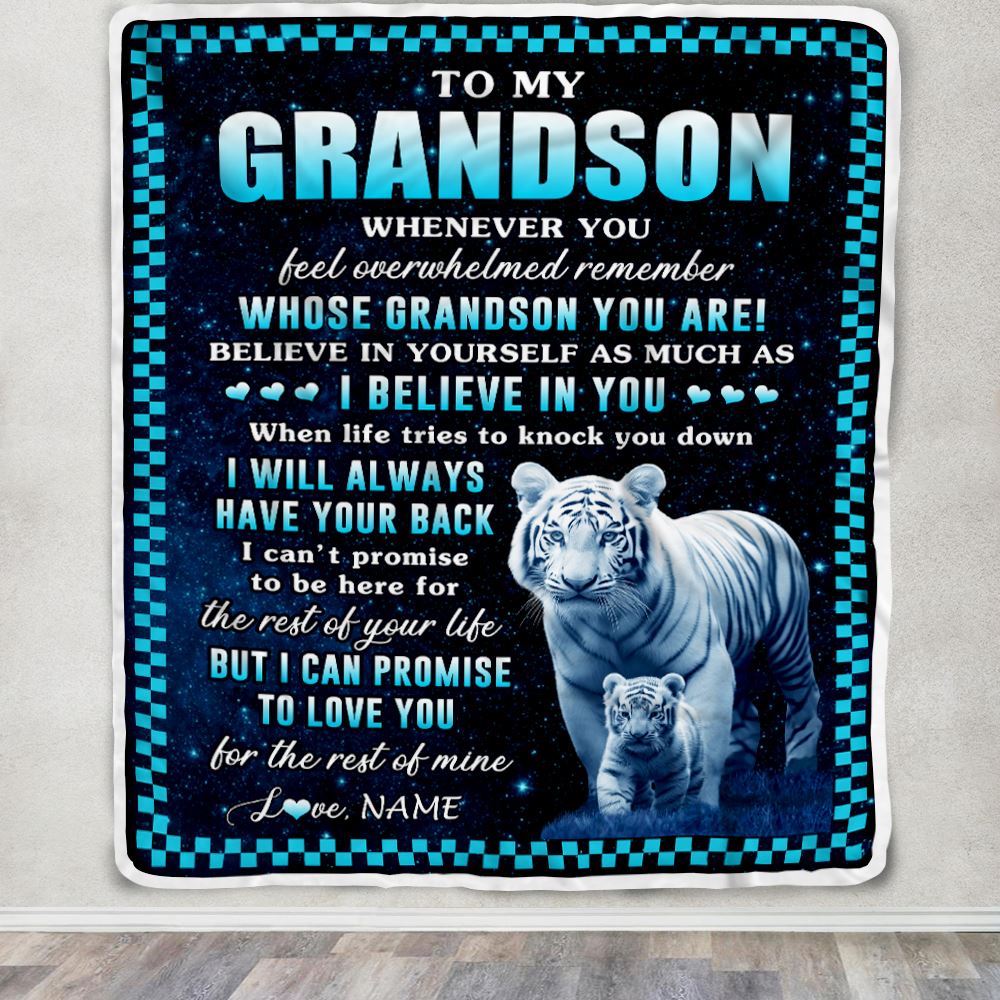 Personalized To My Grandson Blanket From Grandma Grandpa Whenever You Feel White Tiger Grandson Birthday Gifts Graduation Christmas Customized Fleece Blanket | teecentury