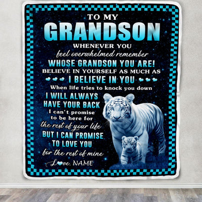 Personalized To My Grandson Blanket From Grandma Grandpa Whenever You Feel White Tiger Grandson Birthday Gifts Graduation Christmas Customized Fleece Blanket | teecentury