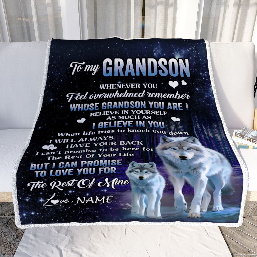Personalized To My Grandson Blanket From Grandma Grandpa Whenever You Feel Wolf Grandson Birthday Gifts Graduation Christmas Customized Fleece Blanket | teecentury