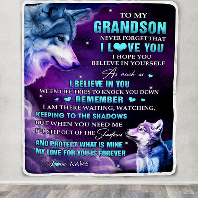 Personalized To My Grandson Blanket From Grandma Grandpa Wolf Moon My Love For You Is Forever Grandson Birthday Christmas Customized Fleece Blanket | teecentury