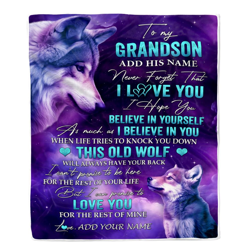 Personalized To My Grandson Blanket From Grandma Grandpa Wolf Never Forget I Love You Grandson Birthday Gifts Graduation Christmas Customized Fleece Blanket | teecentury