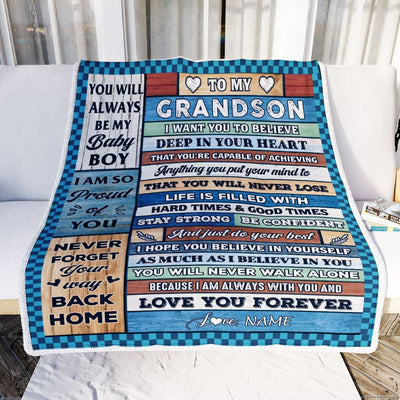 Personalized To My Grandson Blanket From Grandma Grandpa Wood Gifts For Grandson Going To College Birthday Graduation Christmas Customized Fleece Blanket | teecentury