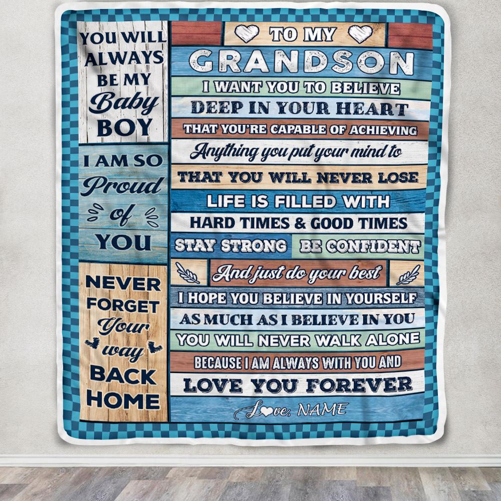 Personalized To My Grandson Blanket From Grandma Grandpa Wood Gifts For Grandson Going To College Birthday Graduation Christmas Customized Fleece Blanket | teecentury